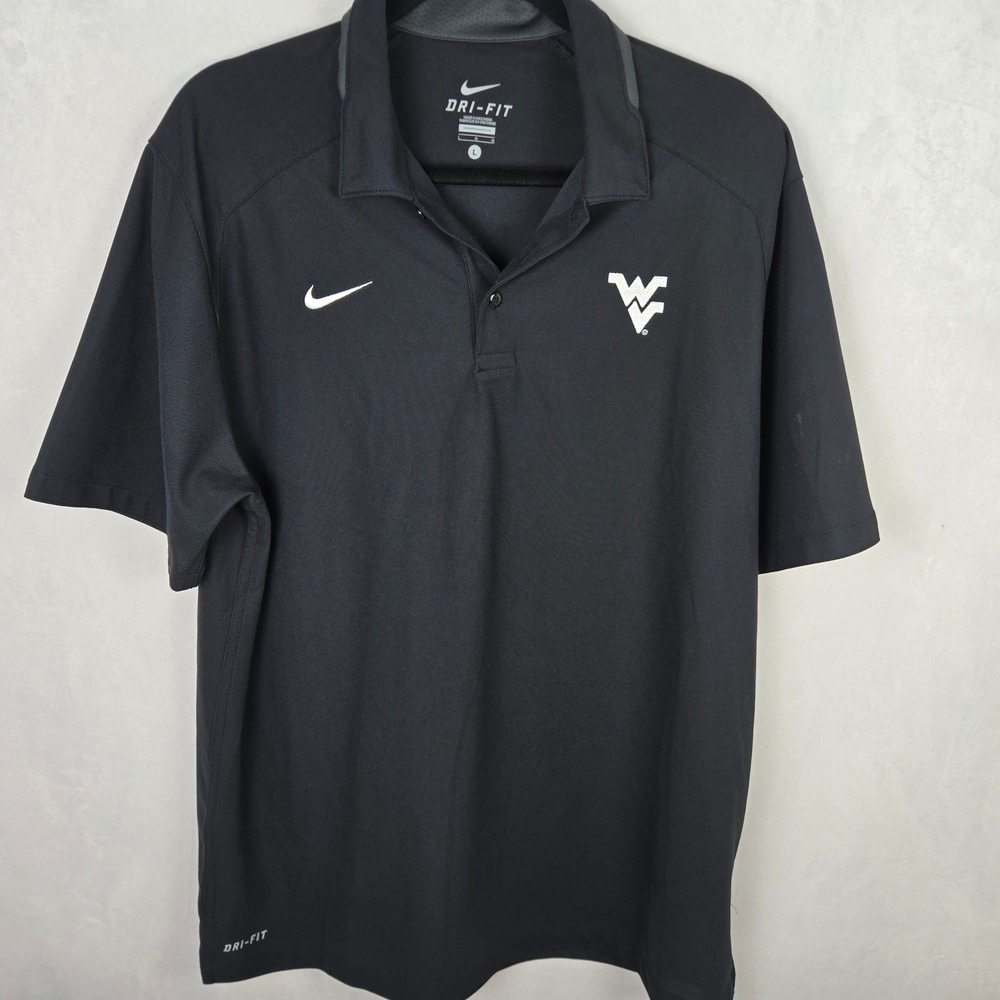 Nike Dri-FIT West Virginia WVU Mountaineers Polo Shirt Mens Large Black L